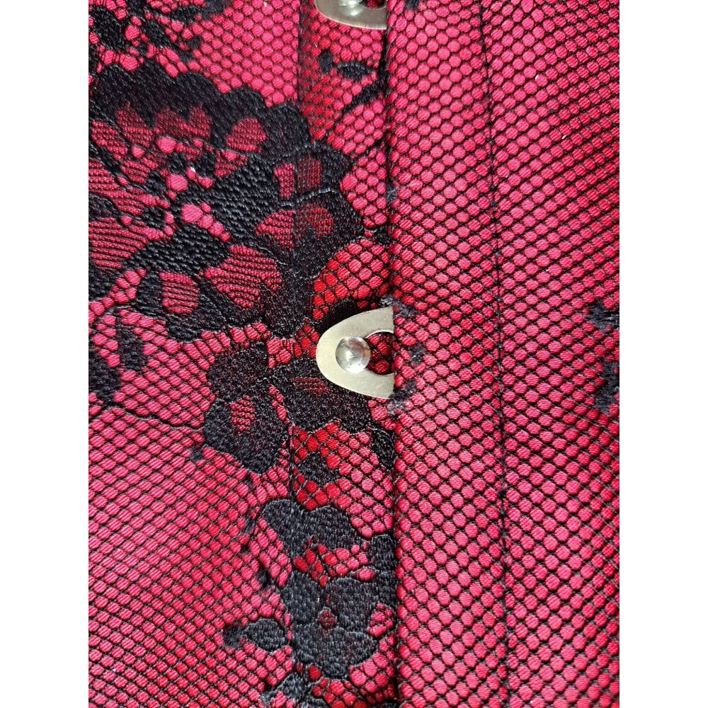 Gothic Red & Black Lace Off-Shoulder Corset Top Bell Sleeves Bustier Blouse 7XL - Picture 9 of 12